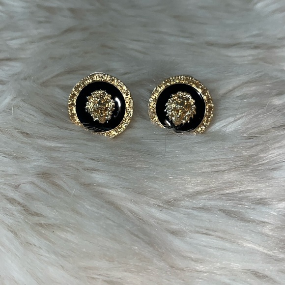 CLASSY Gold and Black Lion Head Earrings - Picture 2 of 4